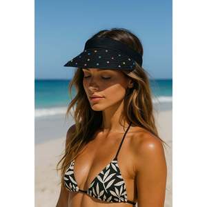 Black Colored <b>Straw</b> <b>Visor</b> Hat with Stone Embellishment Details HSR2090 - black2090 - Product Image 1