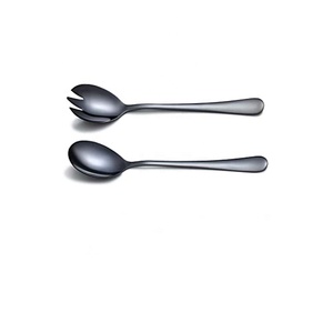 Couverts finis noirs ensemble de salade cuillère en acier inoxydable ensemble de salade cuillère fourchette cuisine couverts Style coréen ensemble de couverts - Product Image 1
