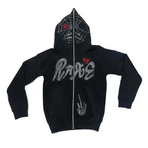 Personalizado de alta calidad 100% algodón Full Zip Up Hoodies invierno Goth Oversized Hoodies Unisex Streetwear Rhinestone Hoodies - Product Image 2