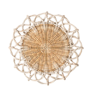 Napperon en rotin tissé fait à la main avec bord floral décoratif Tapis de table rond Boho pour salle à manger, cuisine ou décoration intérieure du Vietnam