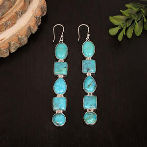 Vente en gros de boucles d'oreilles en argent sterling 925 avec turquoise naturelle élégante conception de manchette fine - Product Image 4