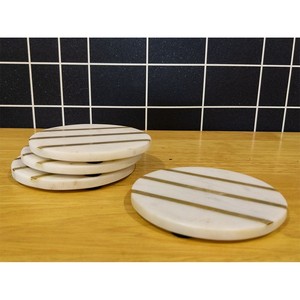 Get <b>White</b> Marble with Brass Inlay Tea Coffee <b>Coaster</b> Natural Sublimation & Metal Inlay Marble Stone Tea <b>Coasters</b> Custom - Product Image 2