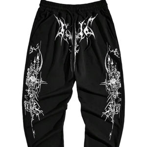 Joggers de algodón con serigrafía de diseño personalizado, estilo holgado con comodidad, piernas anchas, ligero, cintura media, estilo informal - Product Image 1