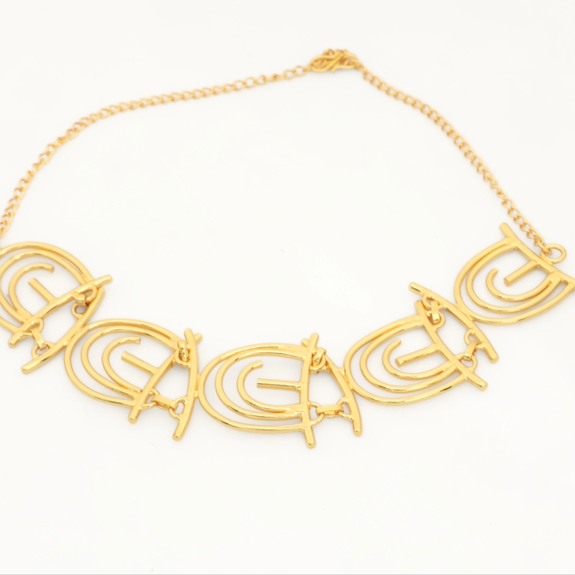 Brass 18K Gold-Plated Women's Statement Necklace Featuring Interlocking Geometric Letter Inspired Links Fine Chain Anniversary