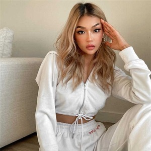 Sweat à capuche à col roulé pour femme à carreaux courts-Logo avant imperméable d'hiver personnalisable - Product Image 4