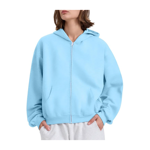 Streetwear pour femmes plaine de haute qualité Vintage blanc surdimensionné poids lourd personnalisé sweat à capuche zippé au prix de gros - Product Image 5