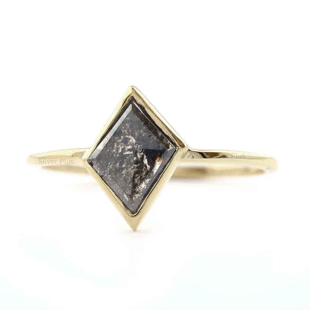 Самые продаваемые 14-каратное кольцо из твердого золота с квадратным кайтом, перцем, солью, бриллиантовым кольцом от надежного поставщика