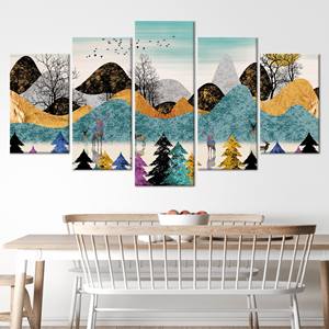 Impresión en Lienzo de Bosque Abstracto: Obra de Arte de Paisaje Montañoso para Decoración Moderna, JUEGO DE 5 LIENZOS VARIADOS - Product Image 1