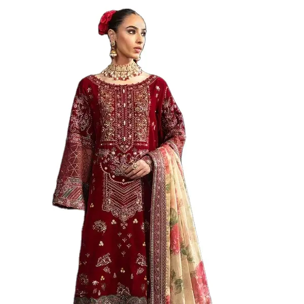 Vente chaude femmes vêtements d'hiver shalwar kameez costumes vêtements d'hiver costumes pour femmes shalwar kameez femmes tissu de velours brodé