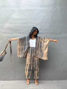 ชุดเสื้อผ้าแฟชั่นมัดย้อมทรงหลวมสำหรับผู้หญิง,ชุดกิโมโนสองชิ้นแขนสามส่วนแบบนุ่มไซส์ใหญ่พิเศษ - Product Image 2