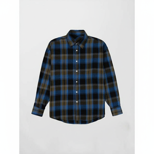 Chemise en flanelle légère et respirante de haute qualité pour homme, manches longues, à carreaux bleu foncé et olive, décontractée, pour l'été - Product Image 1