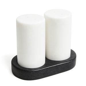 Nuevo juego de salero y pimentero de mármol negro con soporte ovalado blanco liso, diseño cilíndrico moderno y minimalista, lujo para cocina y comedor. - Product Image 4