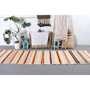 2.6x11.1 ft Vintage <b>Runner</b> <b>Rug</b>, Turkish White Abstract <b>Rug</b> - Product Image 3