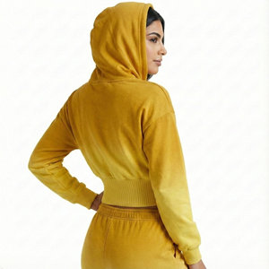 Prix de gros OEM, vêtements de loisirs pour femmes sur mesure, hauts courts à taille haute, sweats à capuche à ourlet large, épaules tombantes, en molleton de coton doux - Product Image 2