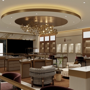 高級ジュエリーショップのショールームディスプレイカウンター、LEDバックライト付きガラス、豪華なジュエリーショップの特注家具 - Product Image 1