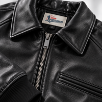 Blouson universitaire en cuir noir pour homme avec logo personnalisé, blouson bomber d'hiver, poignets en tricot côtelé, vêtements de rue, vestes en cuir OEM