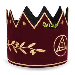 หมวกมงกุฎราชาราชาแห่งราชวงศ์หมวกกำมะหยี่สีแดงและสีทองเข็มขัดแบบปรับได้ MOQ ต่ำ - Product Image 2
