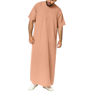 Thobe mode musulman hommes Thobe Daffah hommes manches courtes Thobe couleur unie teint fermeture personnalisée élégant hommes jubbah - Product Image 1
