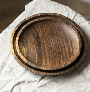 Ensemble d'assiettes et bols de service en bois naturel Assiettes et bols en acacia de cuisine Assiettes en bois - Product Image 5