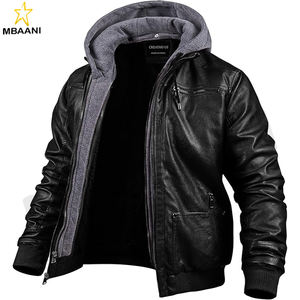 Veste en simili cuir pour homme, veste de moto, imperméable, coupe-vent, PU, moto vintage, bomber à capuche avec capuche amovible - Product Image 1