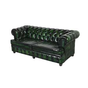 Canapé Chesterfield en cuir vert vintage avec cadre en bois recyclé - Product Image 4