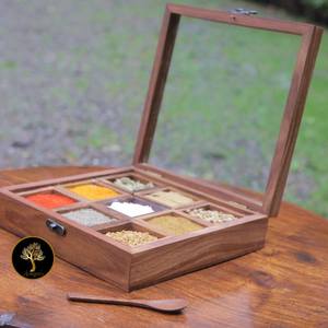 Boîte à épices en palissandre/boîte Masala avec dessus en verre - Product Image 5