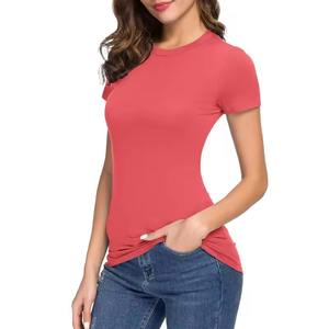 Custom Women's Slim Fitted Short Sleeve T-Shirt 95% <b>Viscose</b> 5% Spandex Crewneck Basic Tee <b>Tops</b> Plus Size Stretchy Blank Canvas - Product Image 1