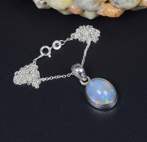 Opale éthiopienne 925 pendentif chaîne de pierres précieuses en argent sterling avec ou sans chaîne pierre de naissance d'octobre cadeau de pierre naturelle pour anniversaire - Product Image 2