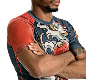 OEM Custom Made Rash Guards Sublimation Printed O-Neck Stretchy Spandex Material Quick Dry Shorts Sleeve Compression Shirts Sale - Product Image 5