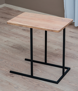 Mesa de Centro Moderna con Tapa de Madera y Estructura Metálica, Mueble Minimalista para Sala de Estar, Mesa Auxiliar Moderna en Forma de C con Tapa de Madera - Product Image 2