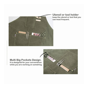 Vente en gros Tabliers en jean de barbier pour hommes et femmes Tablier de salon de coiffure avec plusieurs poches en cuir - Product Image 5