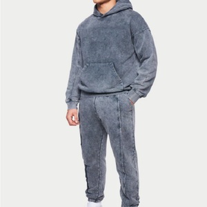 New Fashion <b>Men's</b> Acid Washed Tracksuit Custom Embroidered 100% Cotton Streetwear Oversized <b>Hoodie</b> Jogger Two-Piece Set - Product Image 3