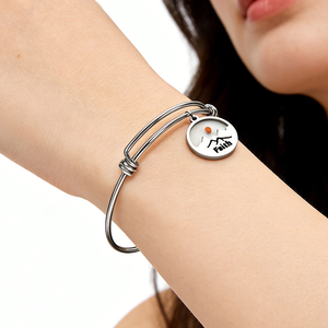 Pulsera Ajustable y Elástica de Acero Inoxidable con Semilla de Mostaza y la Frase '<span class=keywords><strong>Faith</strong></span> Move Mountains', Joyería Inspirada en la Fe, Resistente al Deslustre - Product Image 1