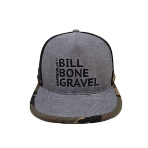 Sombrero hecho en Vietnam, sombrero de camionero de malla de pana de 5 paneles con ala plana personalizado OEM, estilo diario clásico y elegante para adultos - Product Image 1