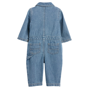 Combinaison en jean pour bébé, une pièce, doublée de polaire douce, avec manches longues, boutons sur le devant et ajustement confortable - Product Image 5