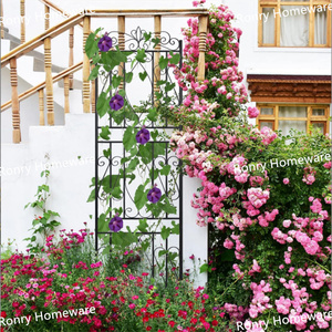 Treillis de jardin <span class=keywords><strong>en</strong></span> fer traité thermiquement de style moderne, écologique, avec piquets <span class=keywords><strong>en</strong></span> métal noir, accessoires pour plantes grimpantes, 2 ensembles - Product Image 4