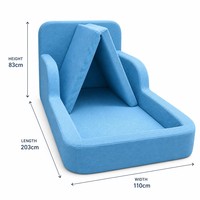 Canapé-lit modulaire bleu ciel pour enfants, convertible, en velours côtelé, fauteuil de lecture pour tout-petits