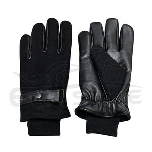 Warm Winter Leather <b>Gloves</b> Black Sheepskin Fleece Blend <b>Touchscreen</b> Windproof Knit Cuff OEM Adult Fashion Cold Weather <b>Gloves</b> - Product Image 1