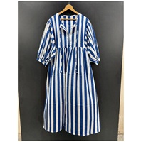 时尚环保夏季 A 字型休闲棉质印花中长连衣裙女式自然腰线泡泡袖日常穿着办公室装
