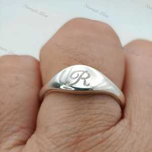 Handmade 925 Sterling Silver Dainty <b>Initial</b> <b>Ring</b> Personalized First Letter Wedding <b>Ring</b> Custom Alphabet Letter <b>Ring</b> - Product Image 1