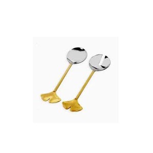 ชุดเสิร์ฟสลัดสแตนเลสขัดเงาสีเงินพร้อมด้ามจับปลายใบที่ทันสมัย - Product Image 1