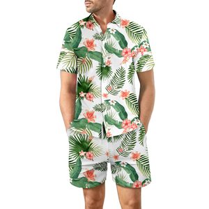 Ensemble de vêtements de plage d'été pour hommes du fabricant-Chemise et short hawaïen en satin de soie Motif imprimé respirant - Product Image 4
