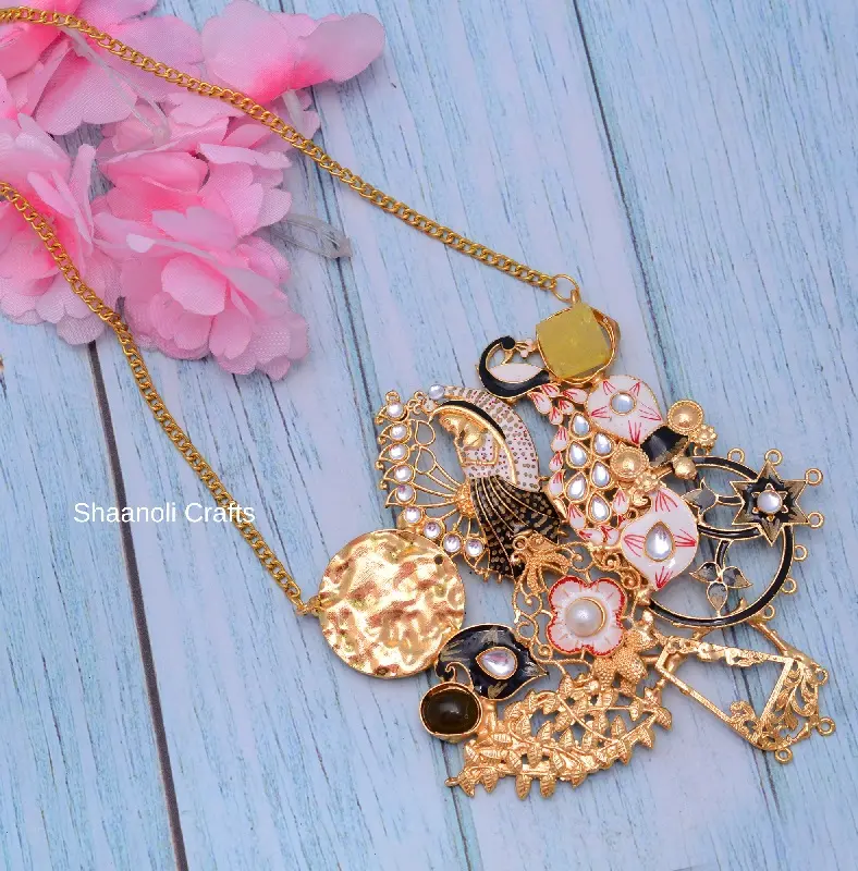 New Arrival Handcrafted Fusion Necklace With Enamel Work Gold Plated Brass Jewelry
