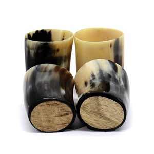 Vasos de chupito de cuerno Real para beber vikingo asequible, Base de madera hecha a mano Natural, vaso de whisky pulido para chupitos de vodka de ron - Product Image 1