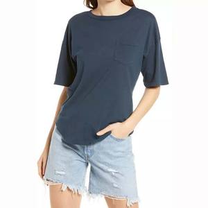 Camisetas deportivas de manga corta para mujer, ropa 100% de algodón y poliéster, con logotipo personalizado bordado con bolsillo, Color sólido - Product Image 1