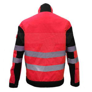 Veste de travail de sécurité à haute visibilité rouge réfléchissante avec poignets réglables et poches poitrine en polyester unisexe - Product Image 5