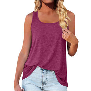 Service OEM débardeur athlétique grande taille pour femmes couleur unie col carré sans manches coupe ample tricoté chemise de plage décontractée - Product Image 6