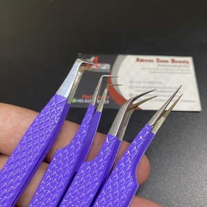 Pinzas Profesionales para Extensión de Pestañas de Acero Inoxidable con Recubrimiento de Fibra Puntiaguda, Color Morado, Marca Privada Personalizada, Estilo Japonés 45 - Product Image 1