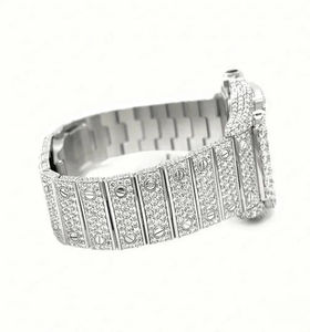 Montre pour homme en acier inoxydable de haute qualité Mouvement à quartz de luxe Entièrement sertie de diamants en moissanite Cadran analogique Verre Style antique - Product Image 2