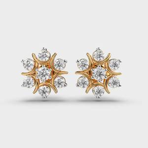 Boucles d'oreilles clous en diamant de culture floral Sunburst, or rose/jaune/blanc 14 carats, design en grappe, certifiées IGI, cadeau d'anniversaire ou de fête - Product Image 1